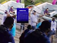 Momentos donde el presidente de Victoria, Javier Cruz, se enfrenta con un aficionado. Fotos capturas de video.