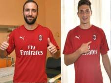 Los nuevos fichajes del Milan ya posan con los colores rossoneros.