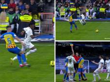 Momento exacto en el que Paulista le soltó la patada a Vinicius. Fotos: Besoccer