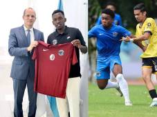 Richard Barathe, representante de PNUD Honduras y Alberh Elis, futbolista nacional en la firma del convenio para ayudar a los jóvenes.