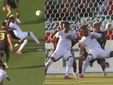 Imágenes de la acción entre Dixon Ramírez y Julián Araujo dentro del área de México.