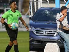 El auto del arbitro mundialista quedó dañado luego de los actos vandálicos afuera del estadio capitalino.