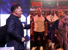 Oscar de la Hoya y Mike Tyson, presentes en el último día de preparación antes de subirse al ring. Fotos X.