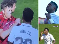 Vinicius tuvo un cruce con la afición del Mallorca y señaló desafiante el escudo del Real Madrid.