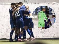 Celebración de Nicaragua luego de anotar el primer gol del partido ante Honduras. Fotos Yosep Amaya y Mauricio Ayala.