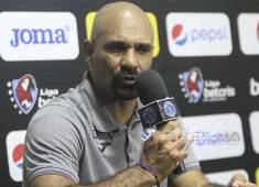 Ninrod Medina en rueda de prensa luego de conseguir el triunfo con Motagua sobre la UPN.