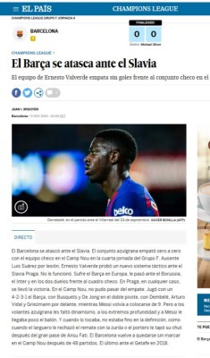 Prensa de España atiza contra Barcelona tras empate contra Slavia Praha en Champions