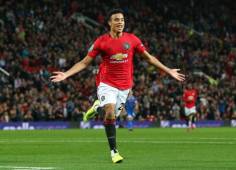 MANCHESTER, ENGLAND - SEPTEMBER 25: Mason Greenwood of Manchester United celebrates scoring his teams first goal of the game during the Carabao Cup Third Round match between Manchester United and Rochdale at Old Trafford on September 25, 2019 in Manchester, England. (Photo by Alex Livesey/Getty Images)