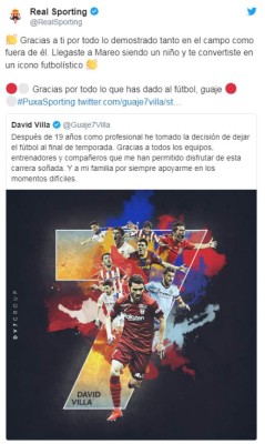 Los mensajes para David Villa tras anunciar su retiro del fútbol: 'Fue un honor Guaje'&nbsp;&nbsp;