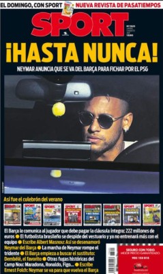 Neymar, protagonista de las portadas por el mundo con su salida del Barcelona