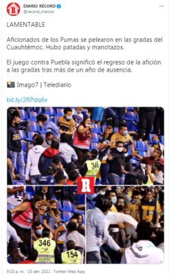 Liga MX: afición de Puebla y Pumas se pelean en las gradas; identificaron al joven que pateó a una mujer