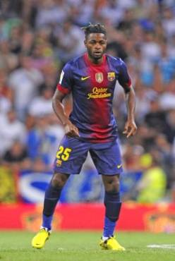 MADRID, SPAIN - AUGUST 29: Alex Song of FC Barcelona looks on during the Super Cup second leg match betwen Real Madrid and FC Barcelona at Estadio Santiago Bernabeu on August 29, 2012 in Madrid, Spain. (Photo by David Ramos/Getty Images)