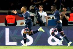 Mbappé celebrando su anotación ante Marsella en la Ligue 1.