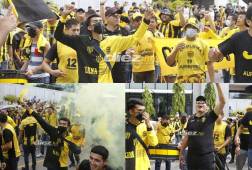 Banderazo aurinegro: Afición de Real España no deja sola a los jugadores y hacen su fiesta previo al clásico ante Olimpia