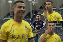 Cristiano Ronaldo sonrió a las gradas y luego lanzó unos besos cuando le gritaban “Messi, Messi”.