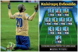 El futbolista hondureño Deiby Flores figurando en el 11 ideal de la jornada 10 de la Super Liga de Grecia.