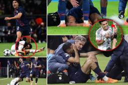 El extremo colombiano marcó un doblete en la victoria del Bayern sobre PSG, pero también vio la roja por lesionar al marroquí.