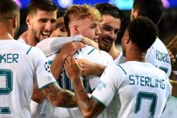 Futbolistas del Manchester City celebrando su anotación ante Brujas.