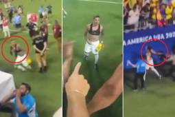 Darwin Núñez intentó tirar una silla hacia un grupo de aficionados de Colombia.