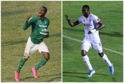 El delantero Yustin Arboleda celebrando uno de sus anotaciones con la camisa de Marathón y Olimpia.