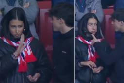 Un hincha del Atlético intentó conquistar a una joven, pero fue rechazado ante la mirada de todos.