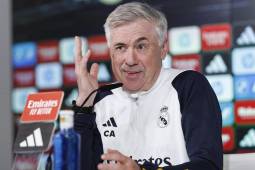 Ancelotti en la rueda de prensa previo al partido entre Real Madrid y Athletic Club en el Santiago Bernabéu.