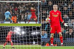 Lunin se quedó quito y le atrapó el penal a Bernardo Silva sin ningún problema.