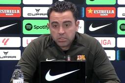 Xavi Hernández en la rueda de prensa previa del Clásico Real-Barcelona en el Santiago Bernabéu.