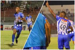Andrés Rentería celebrando uno de sus goles con el Victoria.