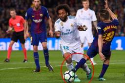 El claro penal que Jordi Alba le cometió a Marcelo en el segundo tiempo. FOTOS: AFP