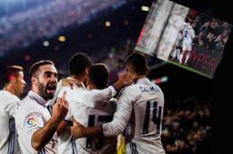 El lateral del Real Madrid Dani Carvajal festejó el gol de Sergio Ramos con un gesto obsceno y las cámaras lo captaron. Foto Agencias