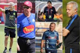 Los entrenadores interinos en Concacaf, Tuca Ferreti, Gary Stempel, Ronald González, Carlos Tábora y Dave Sarachan.
