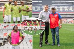 Olimpia realizó su entrenamiento en la cancha del estadio Azteca, un precioso escenario donde buscará dar el batacazo en la Champions ante el América a pesar de haber perdido en la ida disputada en Tegucigalpa 1-2. Fotos CD Olimpia