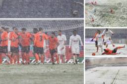 Esto ocurrió en Turquía durante el partido entre el Basaksehir-Sivasspor. Durante la nevada no se veía uno de los equipos. (FOTOS)