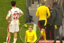 Haaland no se quedó a intercambiar la camiseta y decidió tirársela a Jorge Mere.