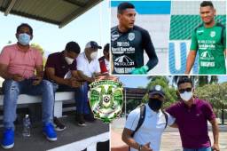 Rolando Peña estuvo observando las reservas de Marathón junto al presidente Orinson Amaya y el entrenador Héctor Vargas.