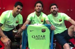 Suárez, Neymar y Messi en el entrenamiento del Barcelona.