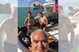 Aubameyang se fotografió con el narrador Luis Omar Tapia en un yate en Miami.