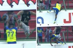 Jugador del Olancho FC anota gol y al momento de celebrar es agredido con patada por aficionado del Marathón