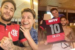 Neymar luce muy sonriente la camiseta del Flamengo de Brasil, uno de los clubes en donde a él el gustaría jugar.