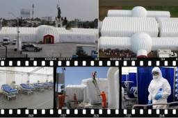 En Hidalgo, México, se instaló un hospital inflable el cual atenderá pacientes con coronavirus. El hospital inflable de 800 metros cuadrados, que fue utilizado en 2018 durante una campaña de salud, tiene capacidad para 50 camas, de las cuales 10 son de terapia intensiva. También contará con módulos de consulta externa y áreas de observación y urgencias.