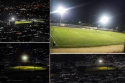 El estadio Marcelo Tinoco de Danlí ya cuenta con alumbrado público para desarrollar sus juegos por las noches. Ahora Real de Minas programará sus cotejos de local en hora nocturna y así evitar el calor de las tardes. Fotos: Cortesía.