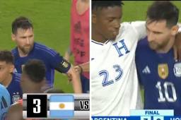 Los hondureños se fueron encima de Messi para intentar tomarse una foto con él.