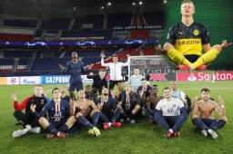 Así fue el festejo de los jugadores del PSG al finalizar el partido haciendo burlas al delantero del Dortmund, Erling Haaland. Fotos cortesía
