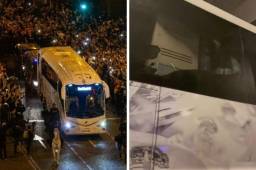 El bus del Real Madrid terminó con algunos daños tras el lanzamiento de objetos por parte de los aficionados del Athletic Bilbao.
