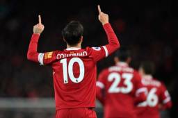 coutinho celebrando su tanto ante el Swansea.