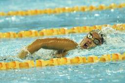 La nadadora de Delfines Sampedranos, Michell Ramírez, compitiendo en los 200 metros libres durante el Panamericano que se desarrolla en Trinidad y Tobago. Foto cortesía