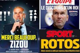 Te presentamos las principales portadas de Inglaterra, Francia y España sobre la renuncia del entrenador Zinedine Zidane del Real Madrid.