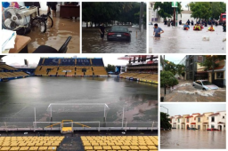 Una fuerte tormenta desató el caso este jueves en Culiacán y dejó inundado el estadio de Dorados Sinaloa, equipo de Diego Maradona.