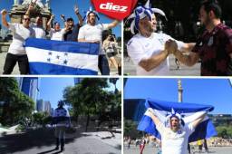 Hondureños pintan de azul y blanco el centro de la Ciudad de México previo al duelo eliminatorio que inicia a las 5:00 pm (hora local) en el mítico estadio Azteca. Así comparten los aztecas y catrachos en el monumento del Ángel de la Independencia.
